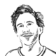 Digital gezeichnetes schwarz-weiß Portrait einer männlich gelesenen Person mit kurzen Haaren und Bartstoppeln.